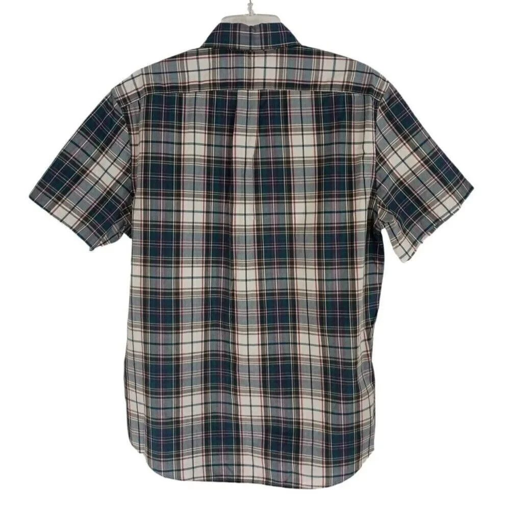 J.Crew Mens Shirt Large Plaid Classic Fit Short Sleeves Pocket BJ734 Cotton NWT